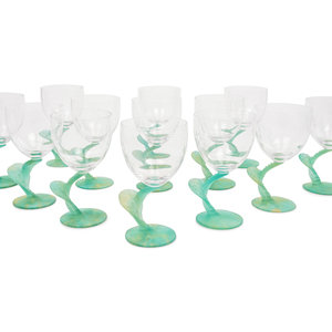 Appraisal: A Set of Thirteen Daum P te-de-Verre Cactus Goblets Designed