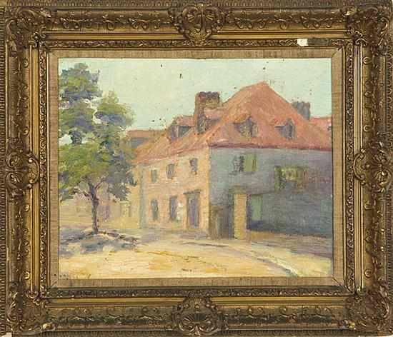 Appraisal: California school early th century STREET SCENE WITH HOUSE oil