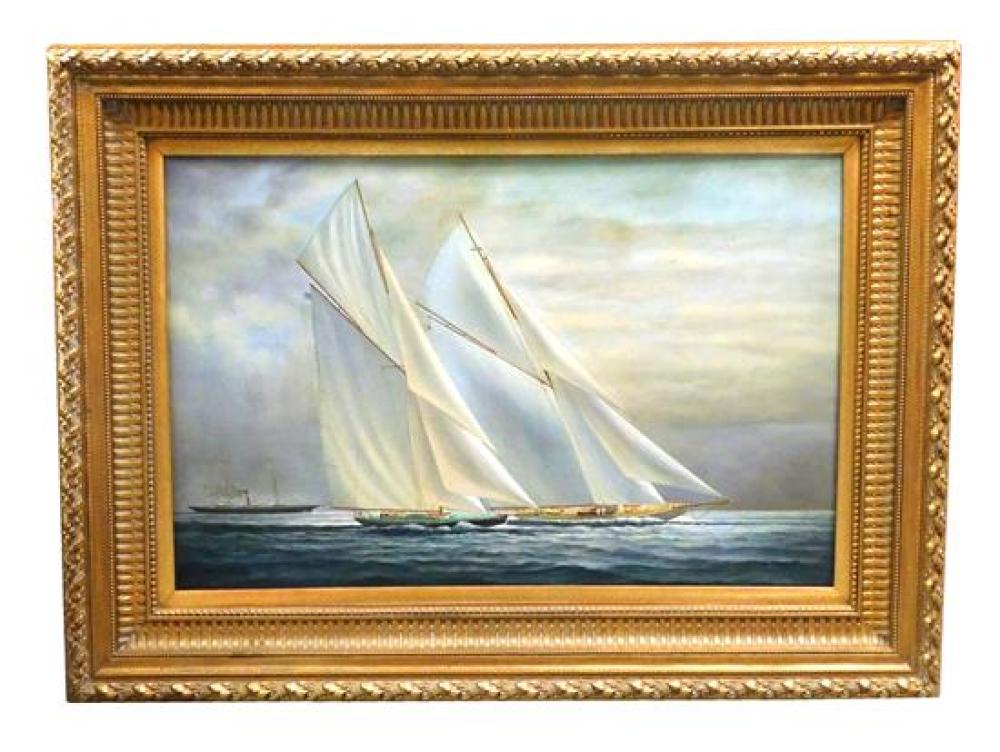 Appraisal: D Tayler Massachusetts b Racing Yachts oil on canvas depicts