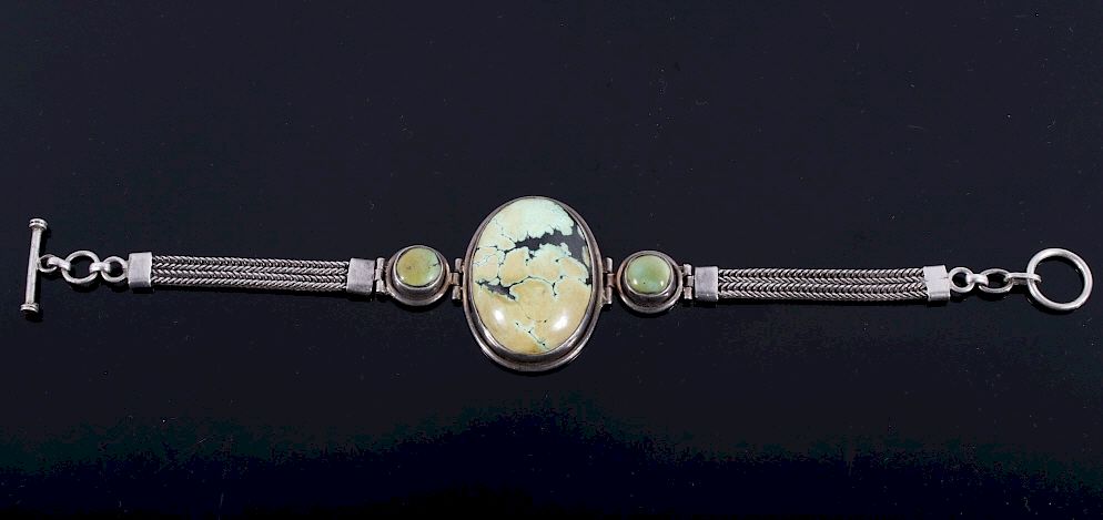 Appraisal: Navajo Sterling Silver and Turquoise Bracelet For your consideration in