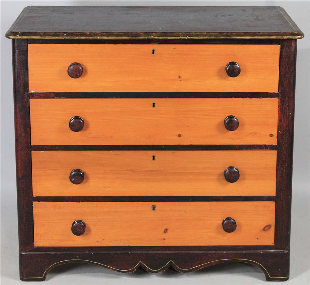 Appraisal: AMERICAN PINE PAINT DECORATED CHEST OF DRAWERS having a paint