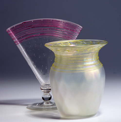 Appraisal: Steuben two rolled glass vases a footed fan vase and