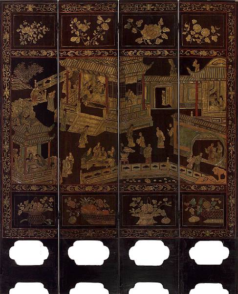 Appraisal: A four-panel coromandel screen Late Qing Republic Period Possibly sections