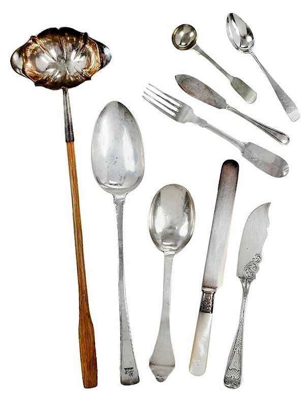 Appraisal: Assorted Silver Flatware including punch ladle with turned wooden handle