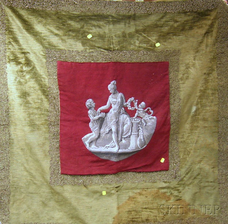 Appraisal: German Beaded Needlepoint Classical Genre Scene Panel with Embellished Green