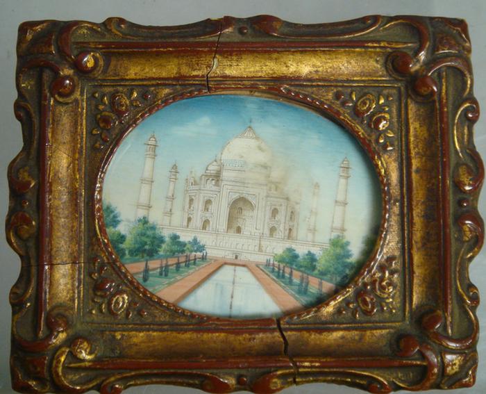 Appraisal: Miniature hand painted view of the Taj Mahal gilt frame