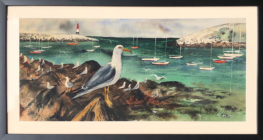 Appraisal: C Robert Perrin Watercolor on Paper Seagulls at Shore's Edge