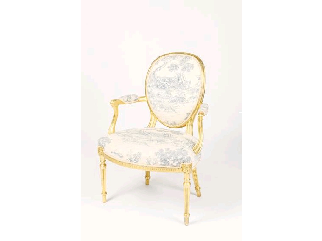 Appraisal: A GEORGE III GILTWOOD ARMCHAIR of Adam design the oval