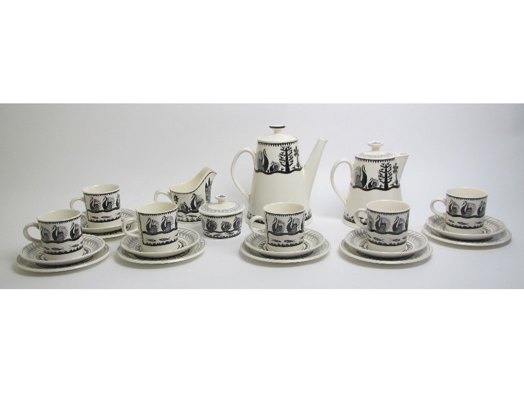 Appraisal: A Royal Worcester coffee set designed by Scottie Wilson printed