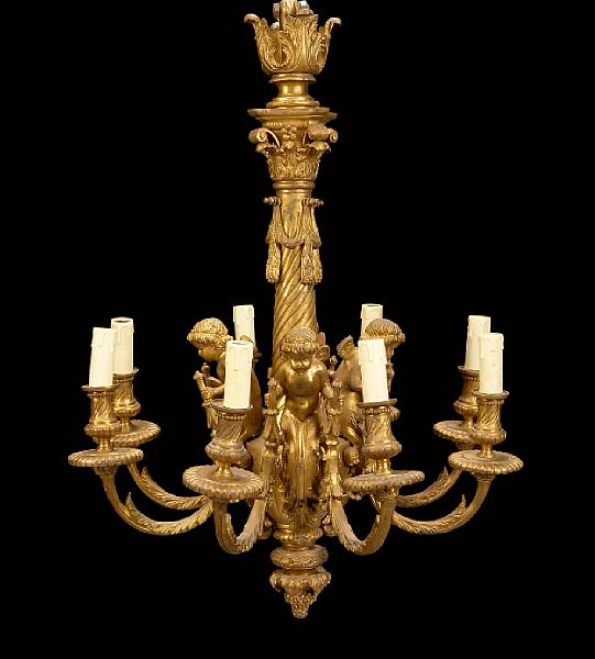 Appraisal: A Louis XVI style gilt bronze eight light chandelier The