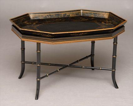 Appraisal: VICTORIAN BLACK LACQUER PAPIER M CH TRAY ON LATER STAND