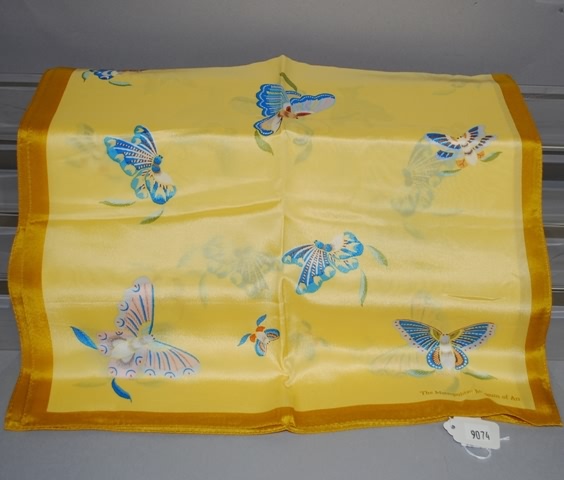 Appraisal: Metropolitan Museum of Art yellow silk scarf with blue butterflies