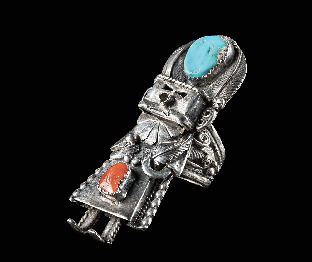 Appraisal: Vintage Navajo Silver Coral Turquoise Kachina Ring Native American Southwestern