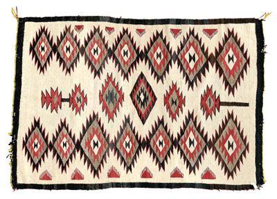 Appraisal: Navajo rug rows of serrated diamonds on natural ground borders