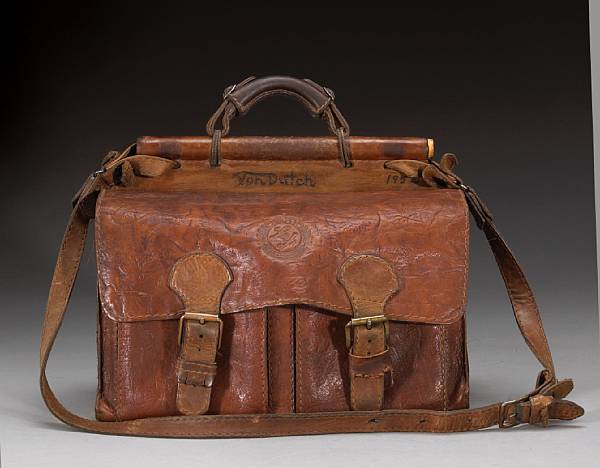 Appraisal: A leather tool satchel brown leather tool satchel with brown