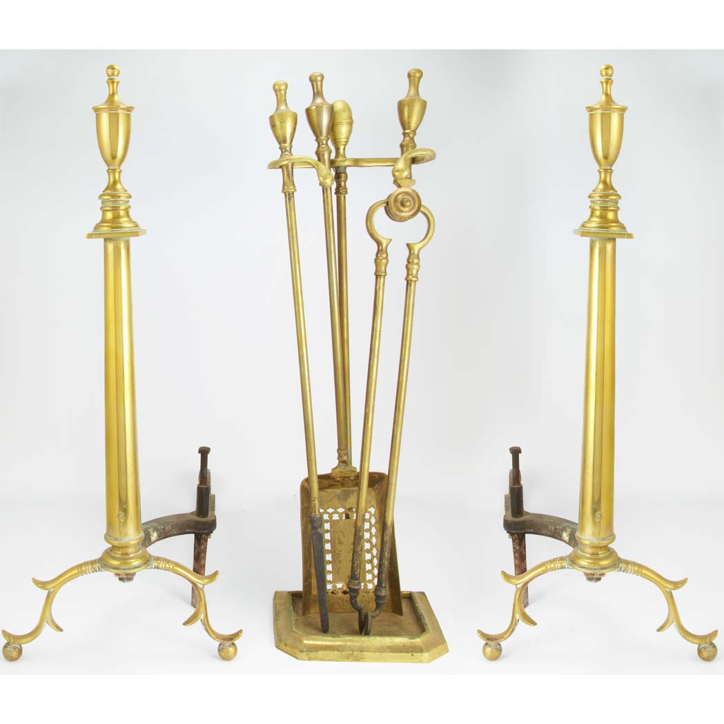 Appraisal: Pair of Chippendale Style Brass Andirons Each urn finial on