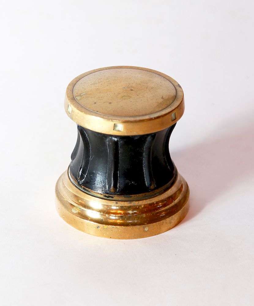 Appraisal: th Century Brass and Wood Capstan Box Exclusive on Bidsquare