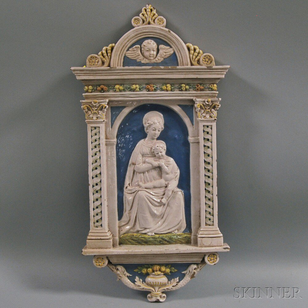 Appraisal: Della Robbia-style Ceramic Wall Plaque Italy th century the arched