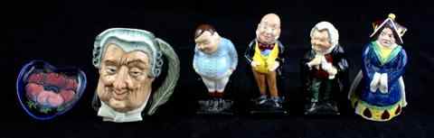 Appraisal: FIVE ROYAL DOULTON PIECES A MOORCROFT DISH including four figures