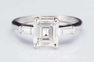 Appraisal: Plat ct Emerald Cut Diamond Ring Platinum diamond ring with