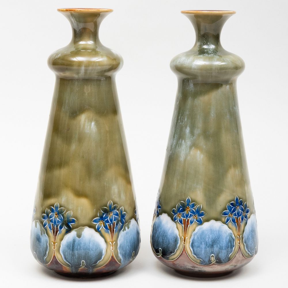 Appraisal: Pair of Royal Doulton Art Nouveau Glazed Pottery Vases Impressed