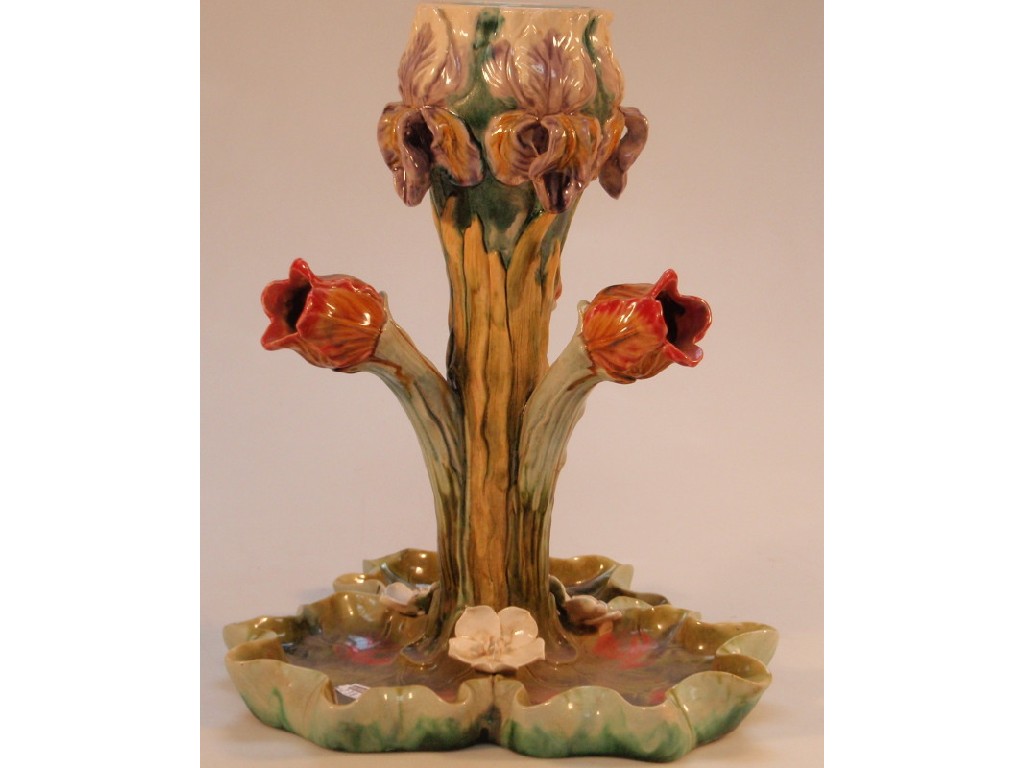 Appraisal: A late thC continental majolica table epergne modelled as a