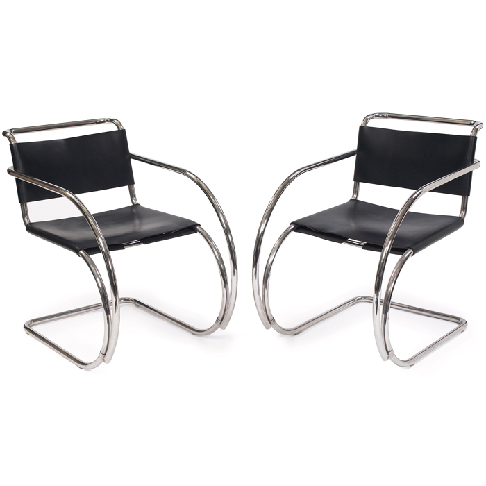 Appraisal: Mies van der Rohe MR armchairs pair by Knoll cantilevered