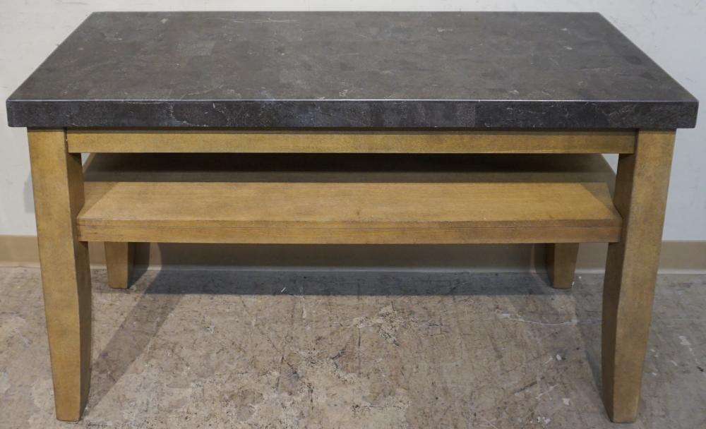 Appraisal: Modern Fruitwood and Faux Marble Top Sofa Table x x