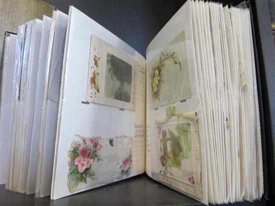 Appraisal: ALBUM CONTAINING POSTCARDS AND GREETING CARDS LATE TH CENTURY TO