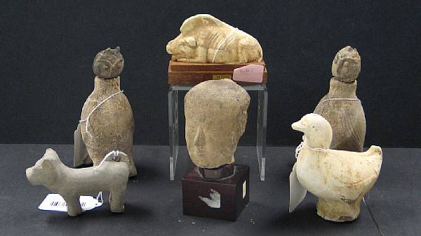 Appraisal: Six pottery models and vessels Including a head a dog