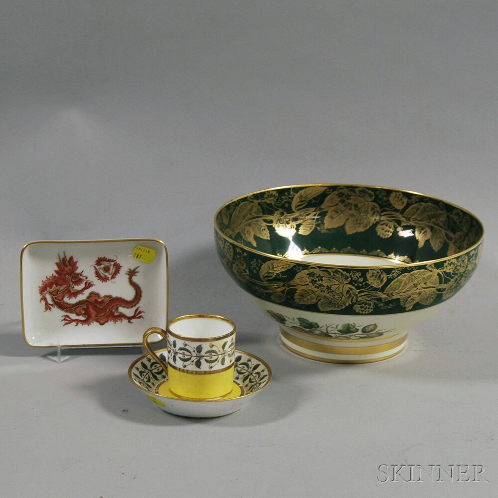 Appraisal: Four Pieces of European Porcelain a French yellow-banded teacup and