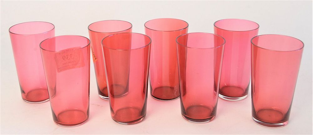 Appraisal: Set of Eight Cranberry Glasses with ground bottoms height inches