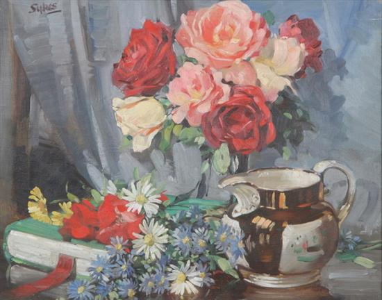 Appraisal: AUBREY SYKES English - ROSES IN A VASE WITH SPRING