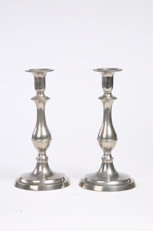 Appraisal: PAIR OF PEWTER CANDLESTICKS Flagg and Homan Cincinnati mid- th