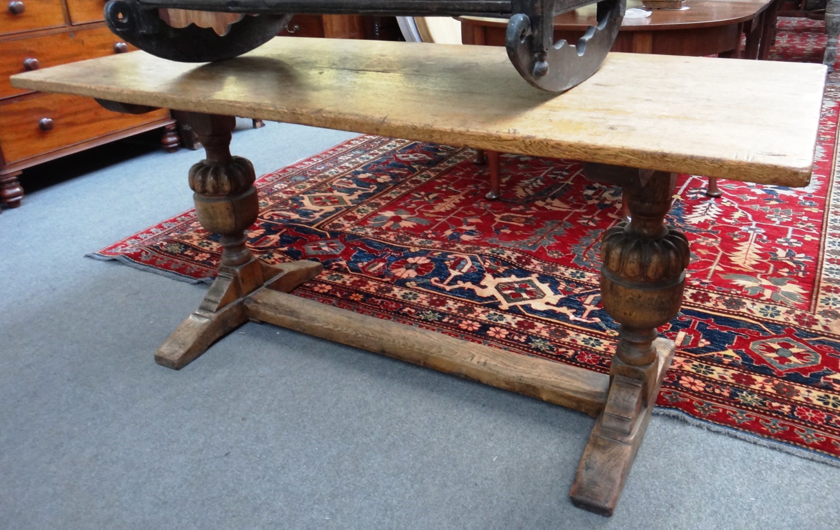 Appraisal: A th century style oak refectory table on cup and