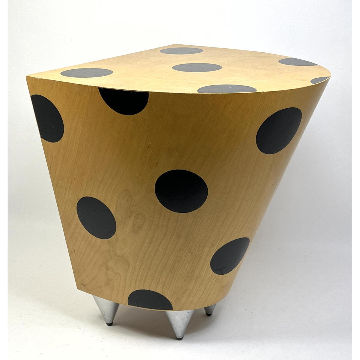 Appraisal: Black Polka Dot Blond Wood Side Table Modernist Design Aluminum