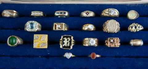 Appraisal: A COLLECTION OF ECLECTIC RINGS including gem-set gold coin-inset variously