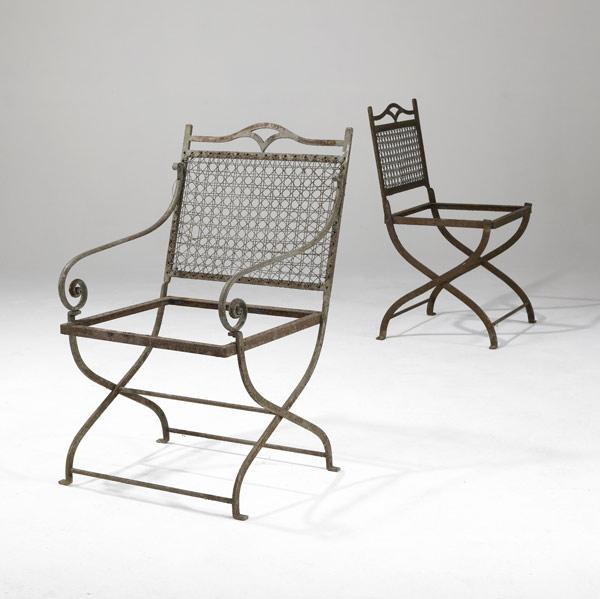 Appraisal: GARDEN FURNITURE Wrought iron arm- and sidechair in the style