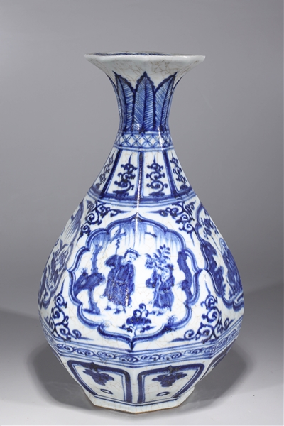 Appraisal: Chinese blue and white porcelain octagonal faceted vase with allover