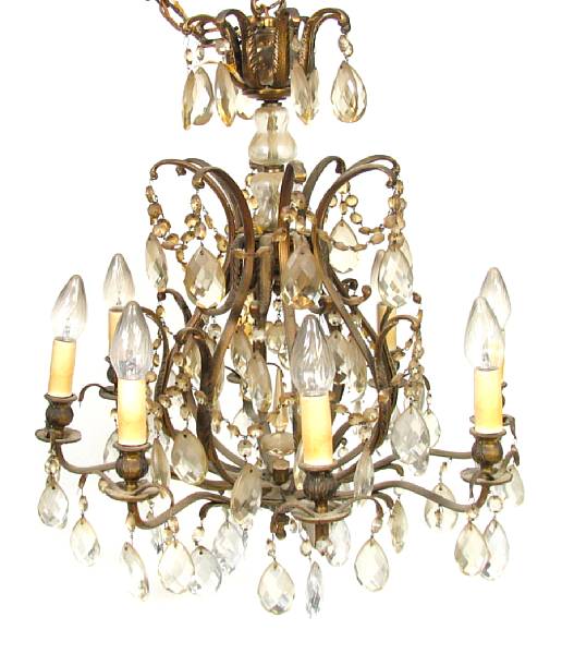 Appraisal: A Louis XV style gilt metal cut glass eight light