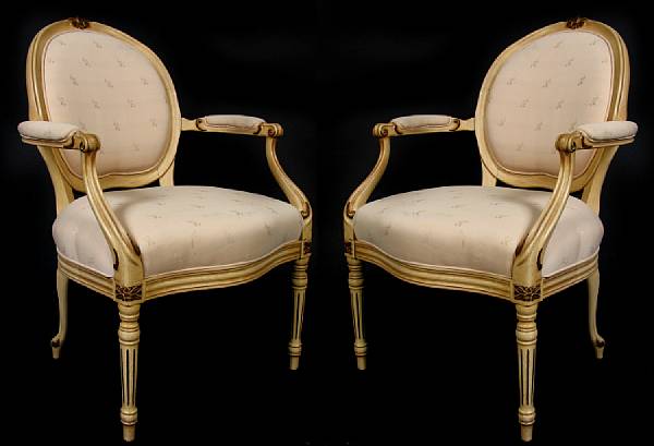 Appraisal: A pair of Louis XVI style fauteuils height in width