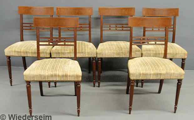 Appraisal: Set of six Sheraton style inlaid mahogany side chairs with