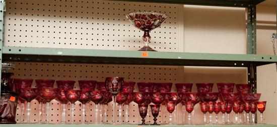 Appraisal: Bohemian etched ruby and clear glass partial stemware set and