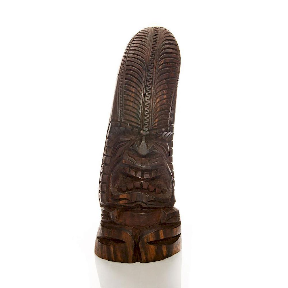 Appraisal: HAWAIIAN CARVED WOOD TIKI TOTEM Hand carved depiction of Polynesian