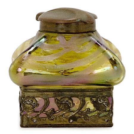 Appraisal: Bohemian Gilt-Metal Mounted Art Glass Inkwell Estimate -