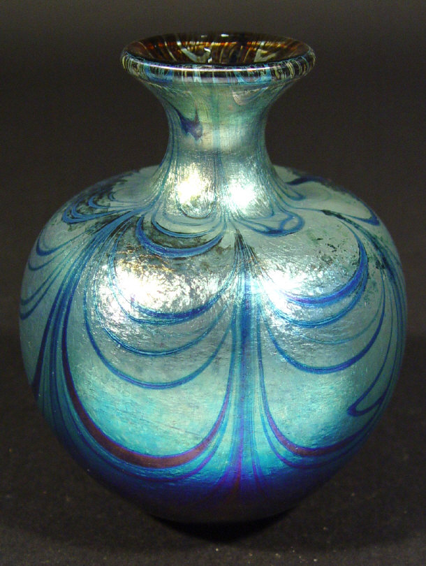 Appraisal: Siddy Langley Iridescent glass vase inscribed signature and date to