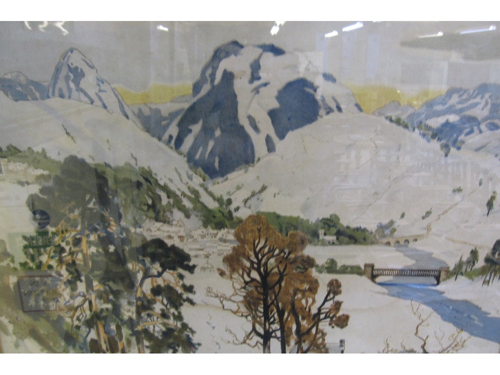 Appraisal: After GEORGE NICHOLLS Lithograph in colours of a mountain landscape