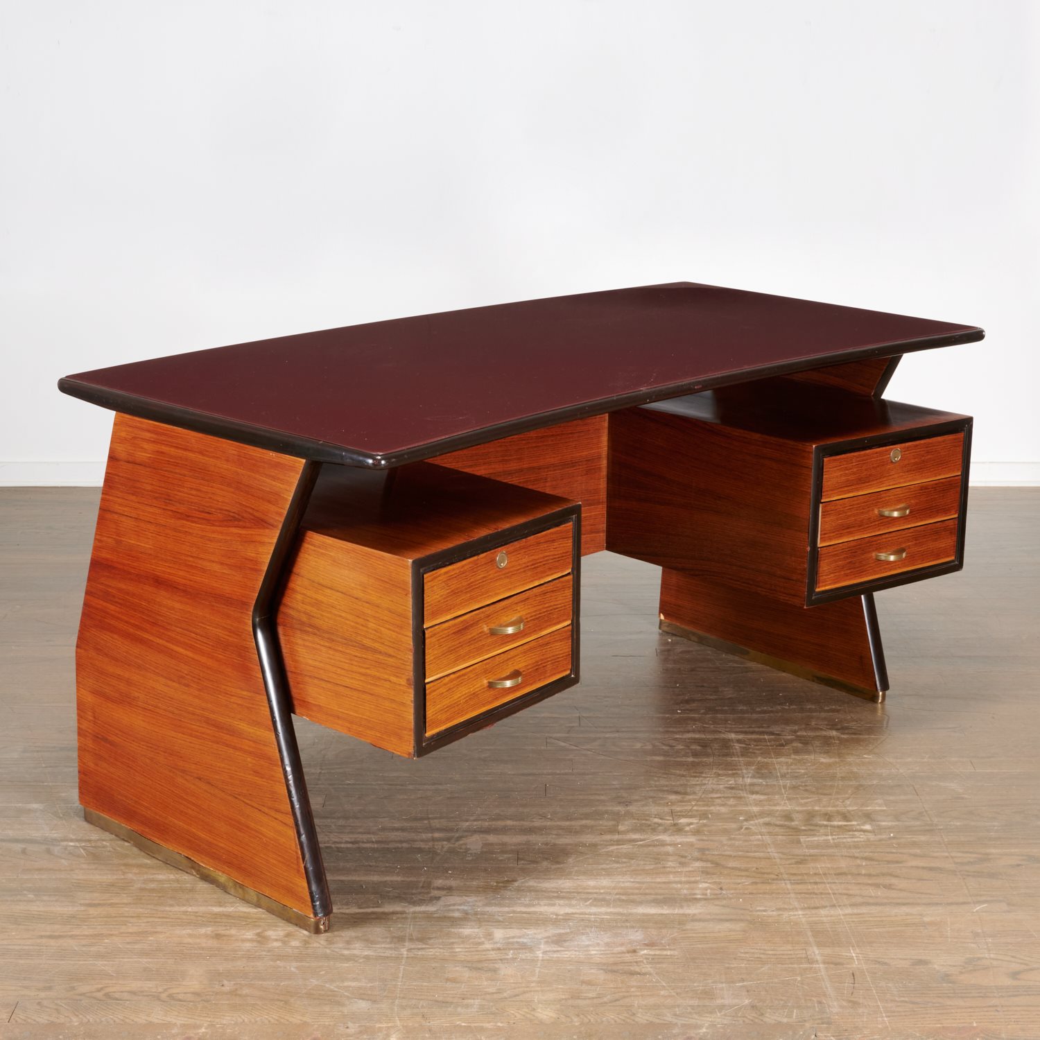 Appraisal: VITTOIRIO DASSI ITALIAN MODERN DESK s Italy brass mounted hardwood