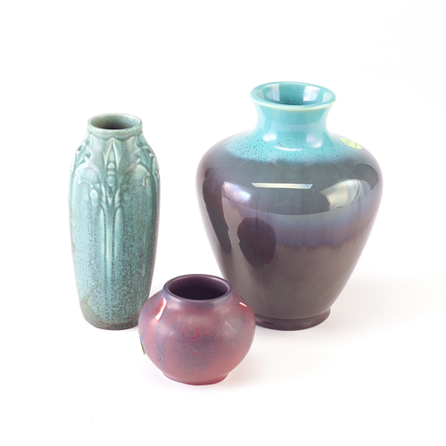 Appraisal: ROOKWOOD Three Production vases one porcelain in turquoise and black