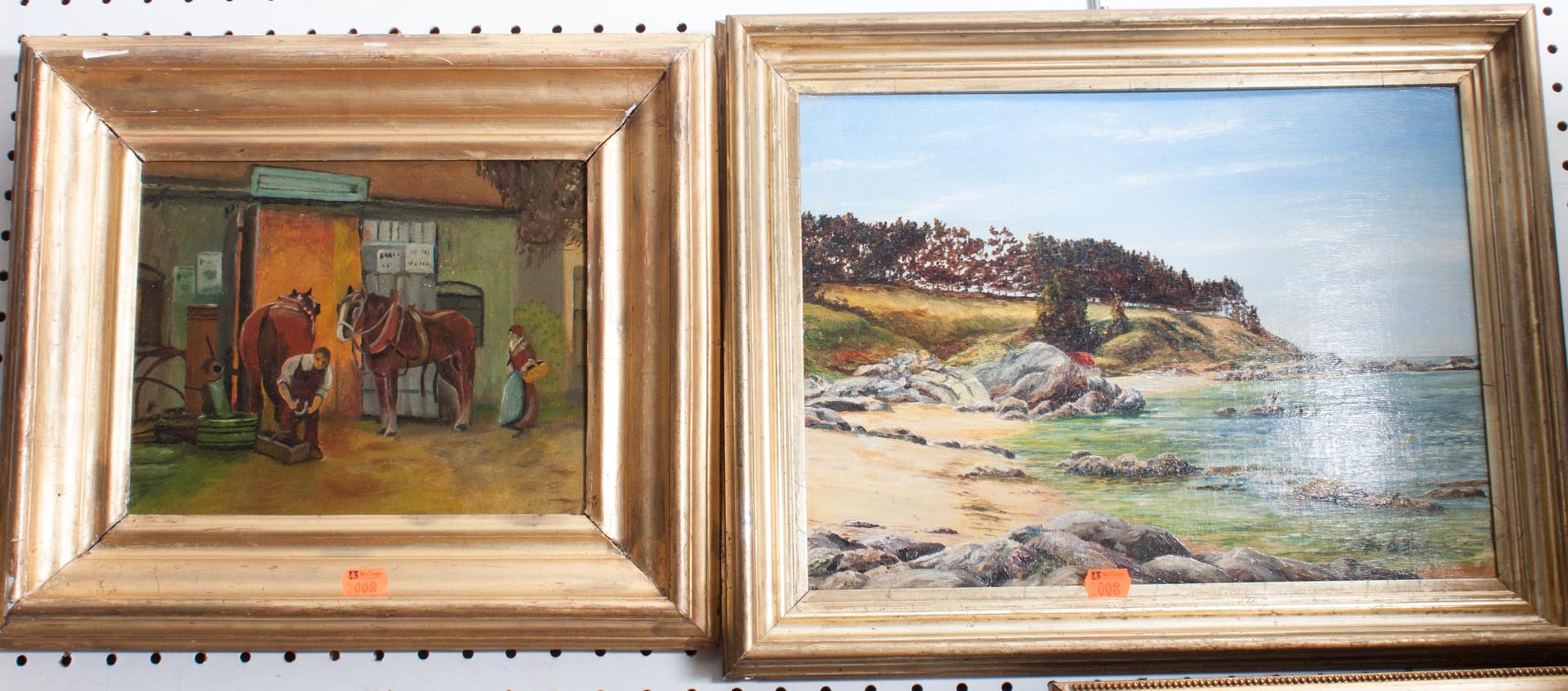 Appraisal: Two framed oils on board Blacksmith's Shop and Shoreline one